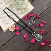 Vriksham Oxidized Silver Crescent Moon With Black Beaded Magalsutra-S993